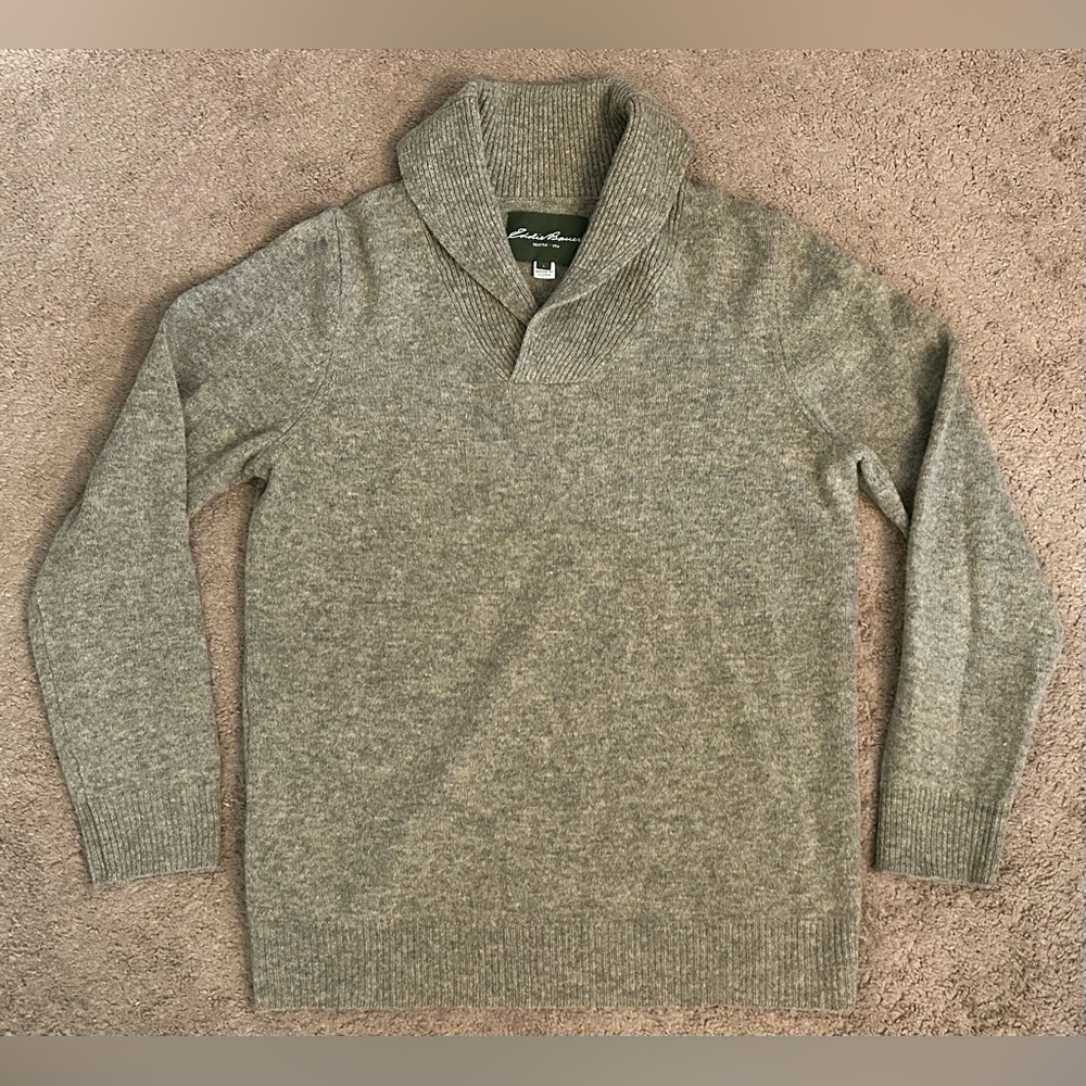 Eddie Bauer Men’s Sweater 100% Lambswool Large Green